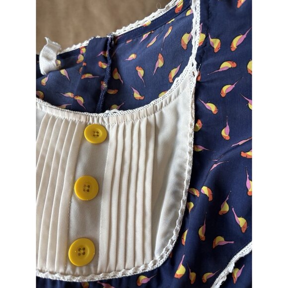 MODCLOTH Early Bird Dress Size L Bow Bib Button Retro Artsy Teacher Cottage - Picture 8 of 16